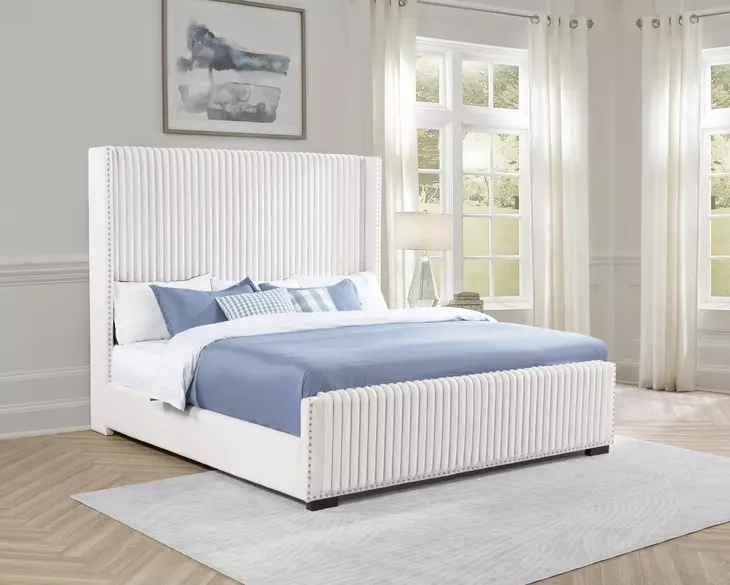 Natasha Cream King Upholstered Wingback Panel Bed