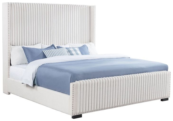 Natasha Cream King Upholstered Wingback Panel Bed