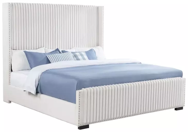 Natasha Cream King Upholstered Wingback Panel Bed