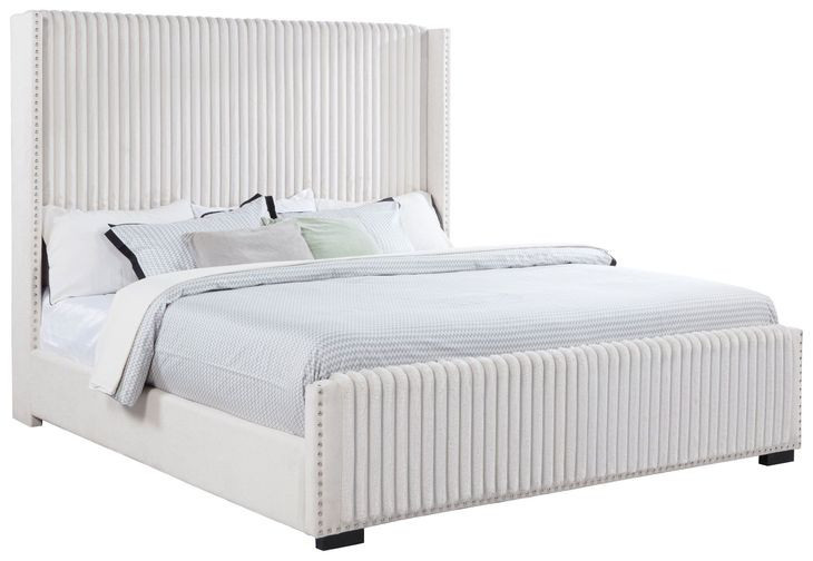 Natasha Cream California King Upholstered Platform Bed with Nailhead Trim