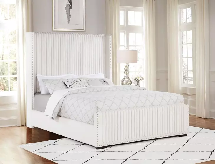 Natasha Cream Queen Upholstered Wingback Panel Bed