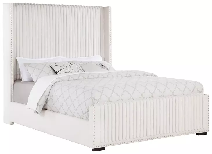 Natasha Cream Queen Upholstered Wingback Panel Bed