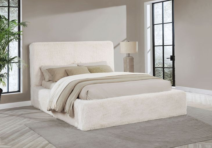 Rebecca Cream California King Upholstered Panel Bed