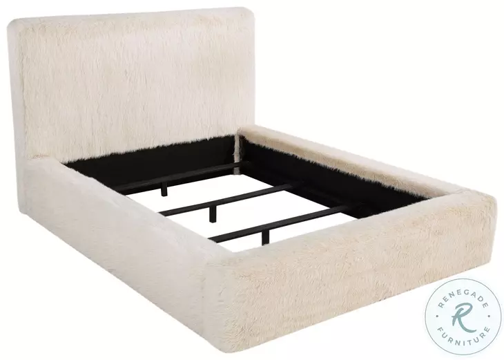 Rebecca Cream Faux Fur Queen Upholstered Panel Bed