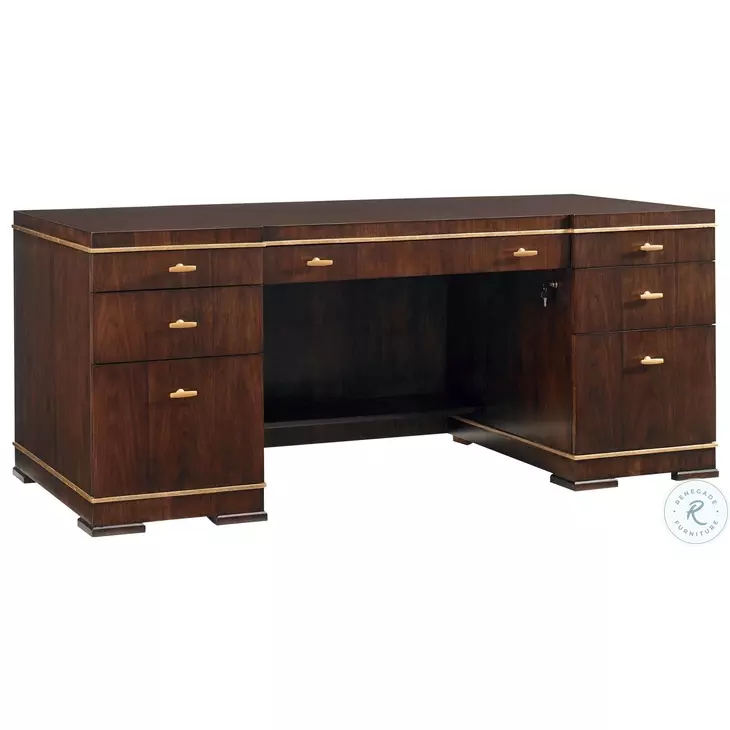 Bel Aire Rich Walnut And Gold Leaf Paramount Executive Desk