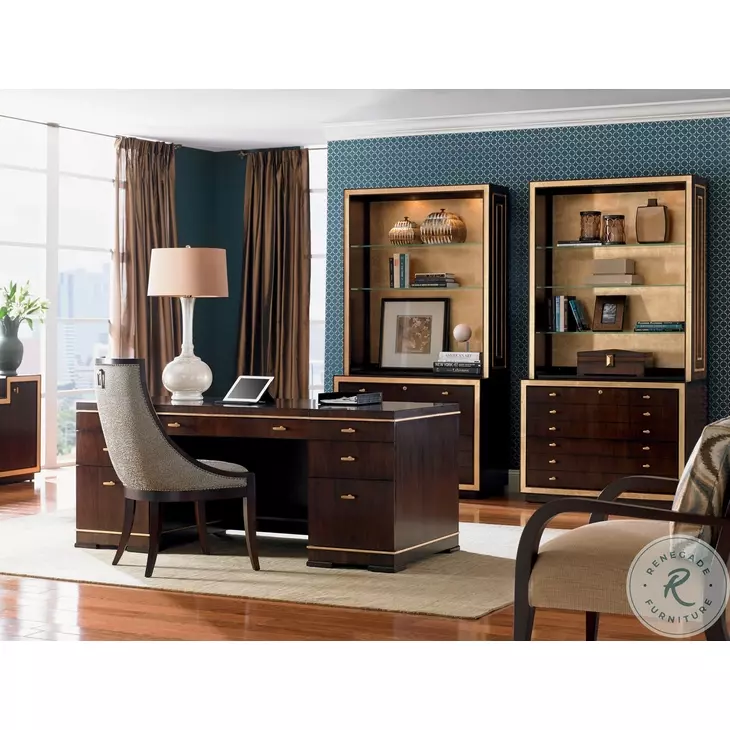 Bel Aire Rich Walnut And Gold Leaf Paramount Executive Desk