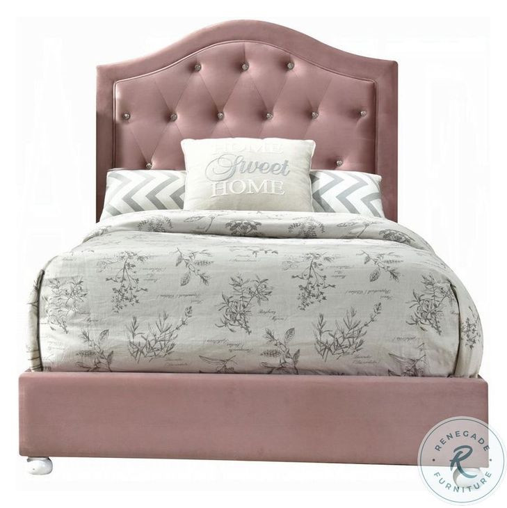 Reggie Pink Fabric Twin Upholstered Panel Bed