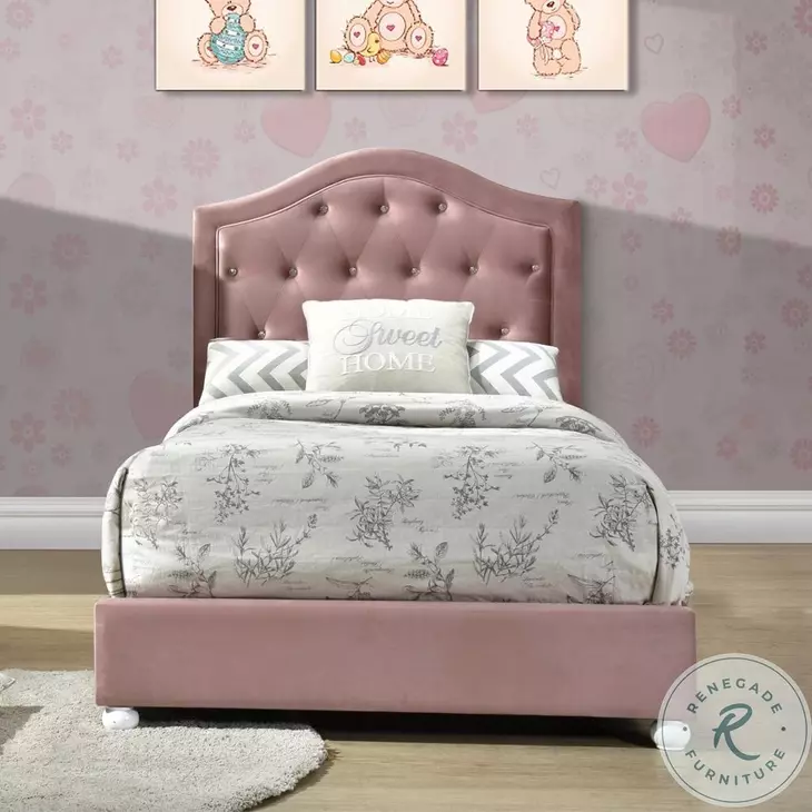 Reggie Pink Fabric Twin Upholstered Panel Bed