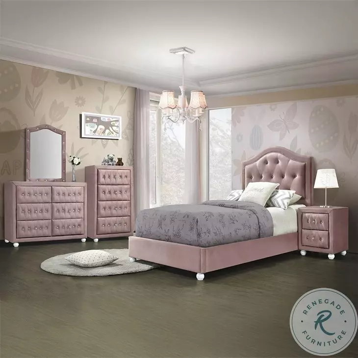 Reggie Pink Fabric 2 Drawer Nightstand