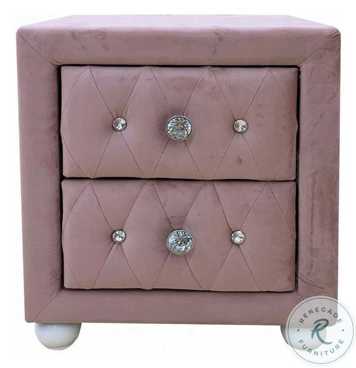 Reggie Pink Fabric 2 Drawer Nightstand