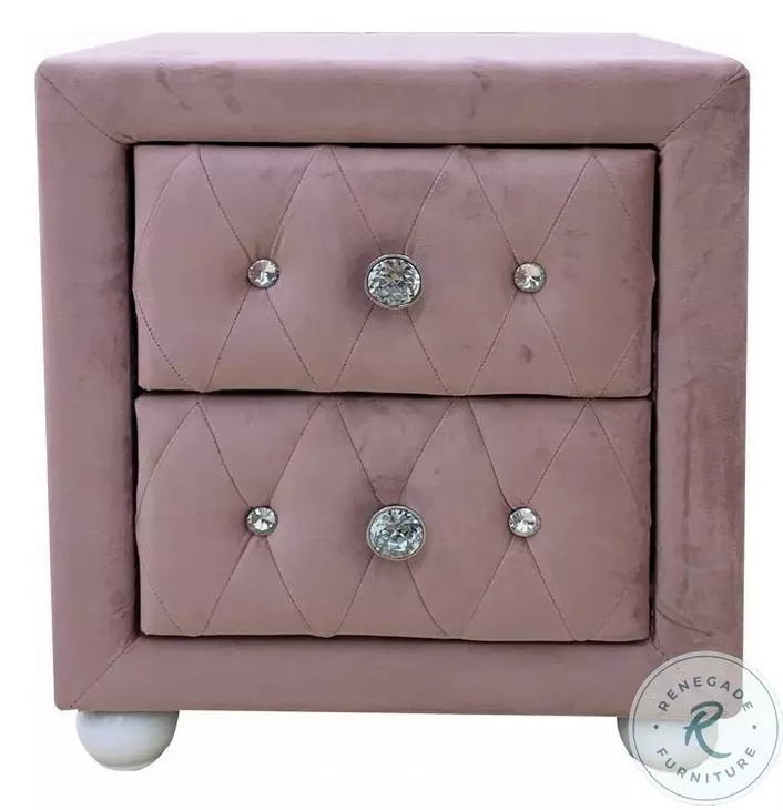 Reggie Pink Fabric 2 Drawer Nightstand