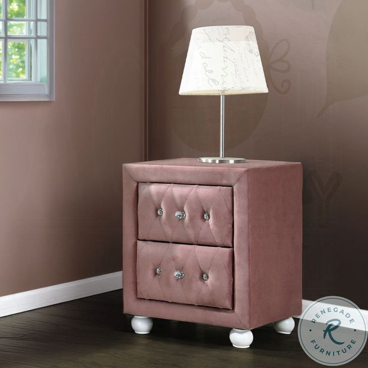 Reggie Pink Fabric 2 Drawer Nightstand