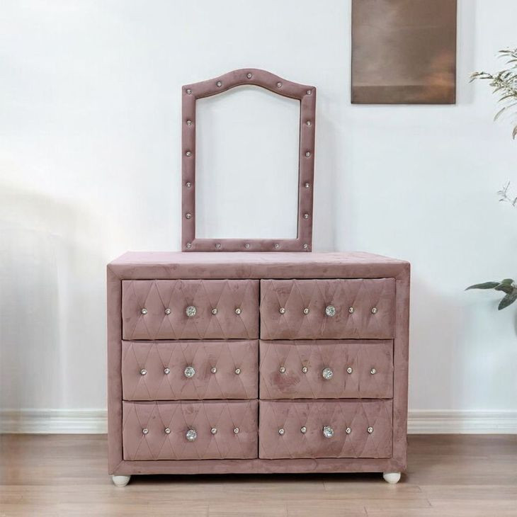 Reggie Pink Upholstered Arched Dresser Mirror