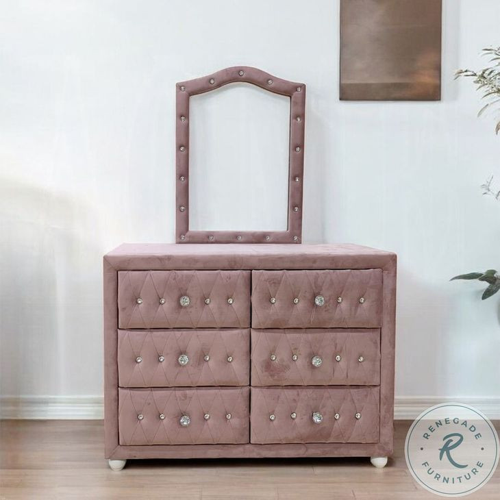 pink velvet dresser Zohar Tufted Pink Dresser