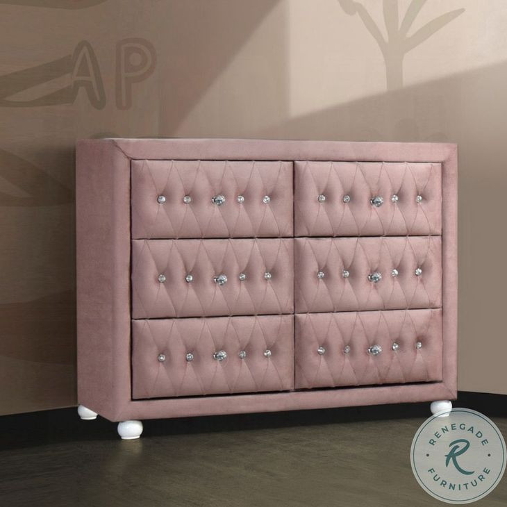Reggie Pink Fabric 6 Drawer Dresser