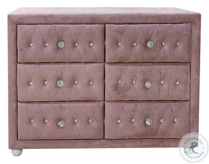 Reggie Pink Fabric 6 Drawer Dresser