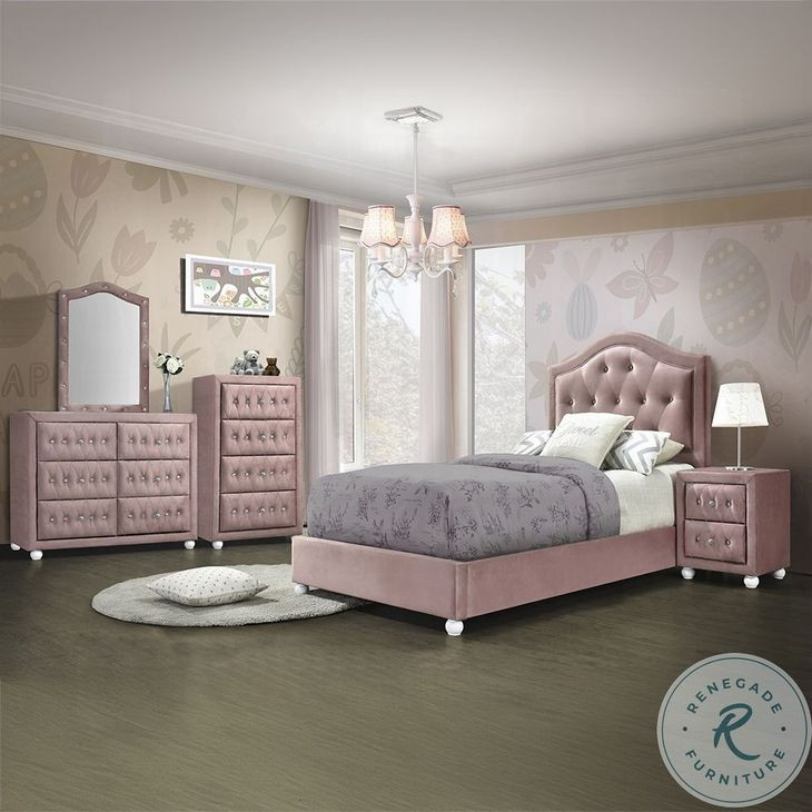 Reggie Pink Fabric 4 Drawer Lingerie Chest