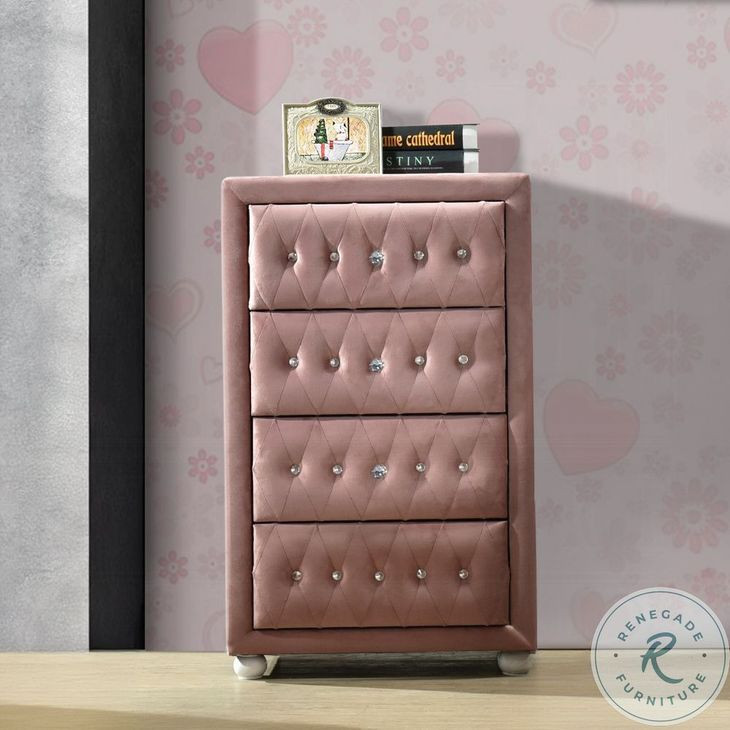Reggie Pink Fabric 4 Drawer Lingerie Chest