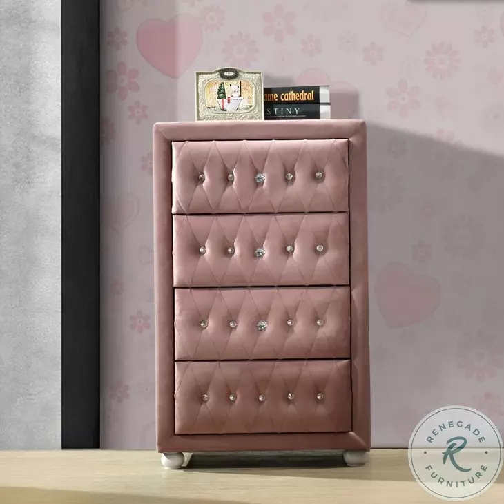 Reggie Pink Fabric 4 Drawer Lingerie Chest