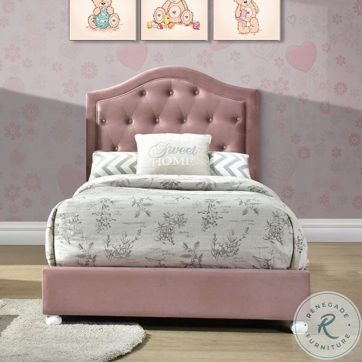 Reggie Pink Fabric Full Upholstered Panel Bed