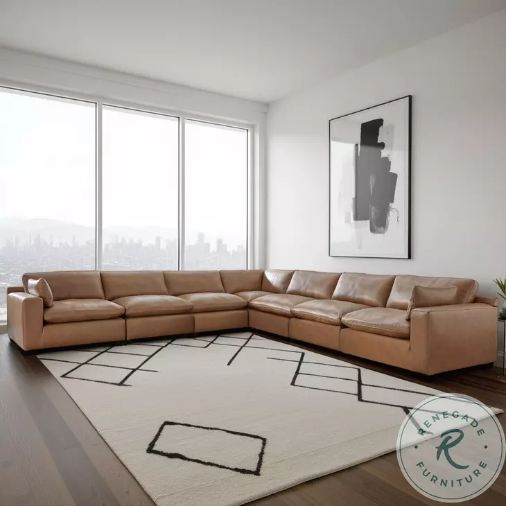 Emilia Caramel Leather Modular 7 Piece Sectional