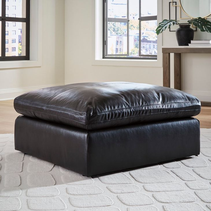 Emilia Black Leather Oversized Accent Ottoman