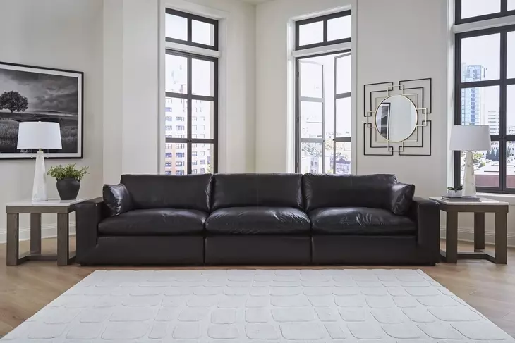 Emilia Black Leather Modular 140" Sofa