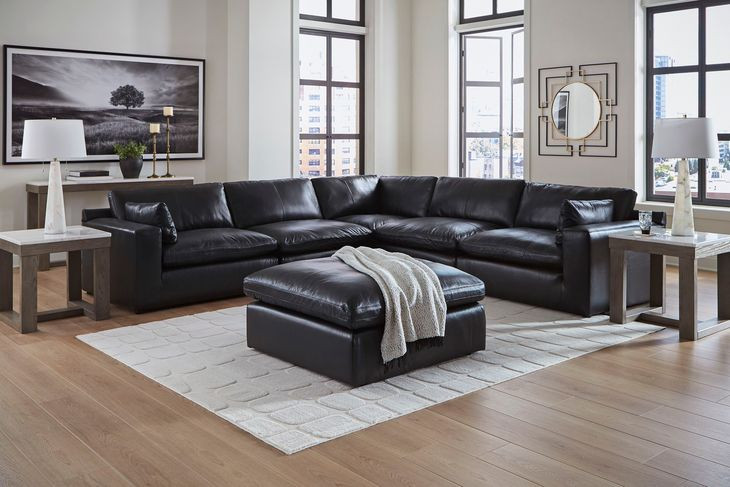 Emilia Black Leather Oversized Accent Ottoman