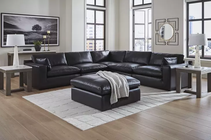 Emilia Black Leather Oversized Accent Ottoman