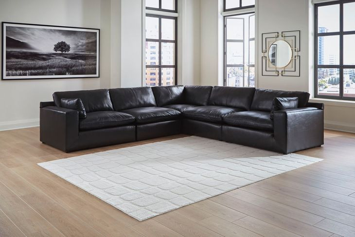Emilia Black Leather Modular 5 Piece Sectional