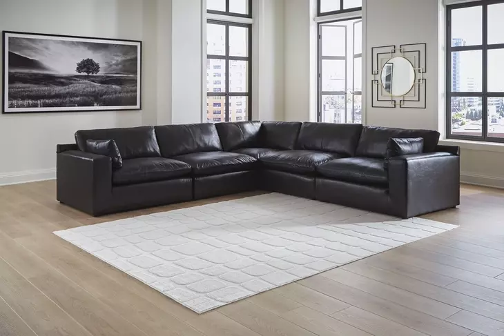 Emilia Black Leather Modular 5 Piece Sectional