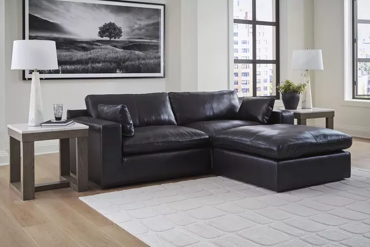 Emilia Black Leather Modular 3 Piece Sectional
