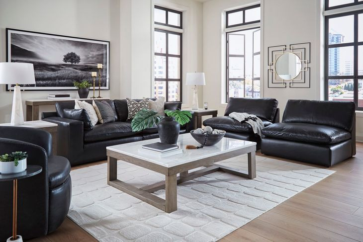Emilia Black Leather Modular Loveseat