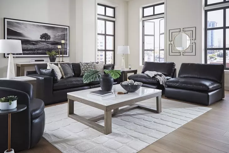 Emilia Black Leather Modular 99" Loveseat