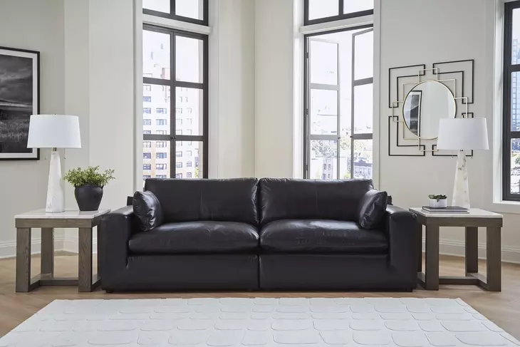 Emilia Black Leather Modular 99" Loveseat
