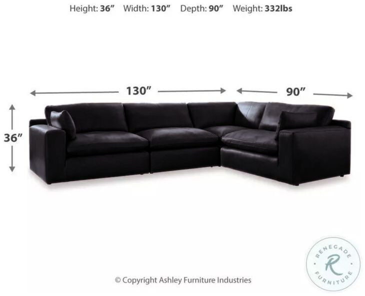 Emilia Black Leather Modular 4 Piece Sectional