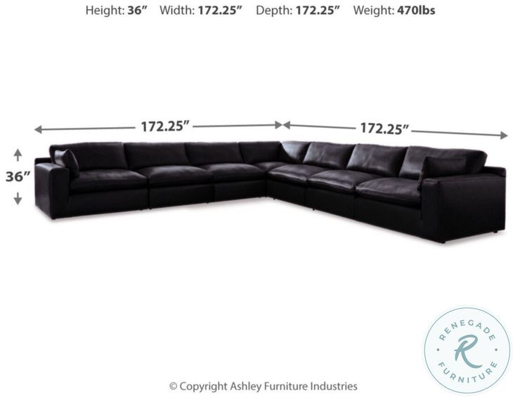 Emilia Black Leather Modular 7 Piece Sectional