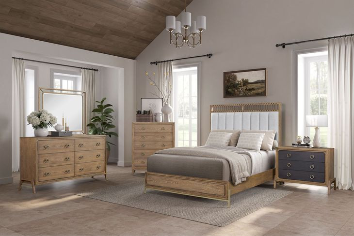 Aurora Latte Queen Upholstered and Leather Panel Bed