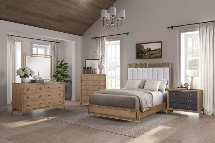 Aurora Latte Queen Upholstered and Leather Panel Bed