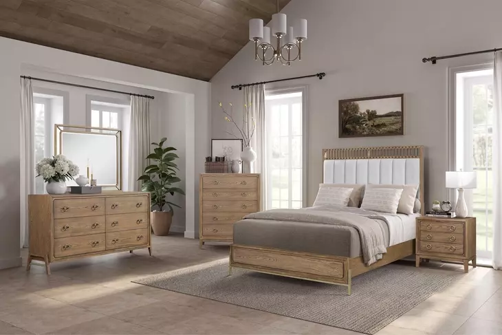 Aurora Latte Queen Upholstered and Leather Panel Bed