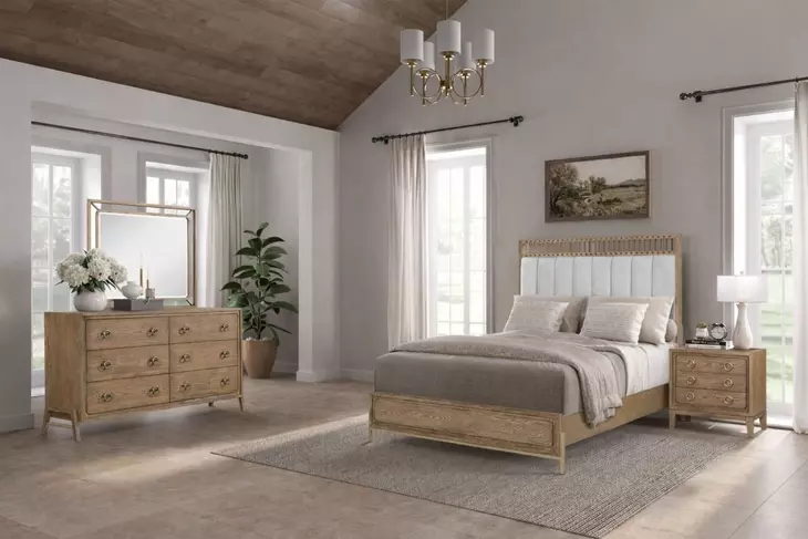 Aurora Latte Upholstered and Leather Panel Bedroom Set