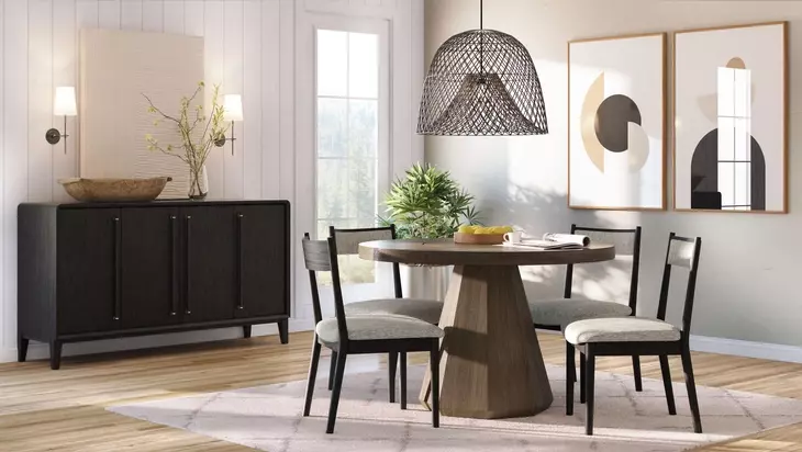 Aurora Latte Round Dining Room Set with Lazy Susan