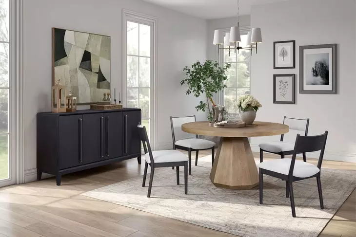 Aurora Latte Round Dining Room Set with Lazy Susan