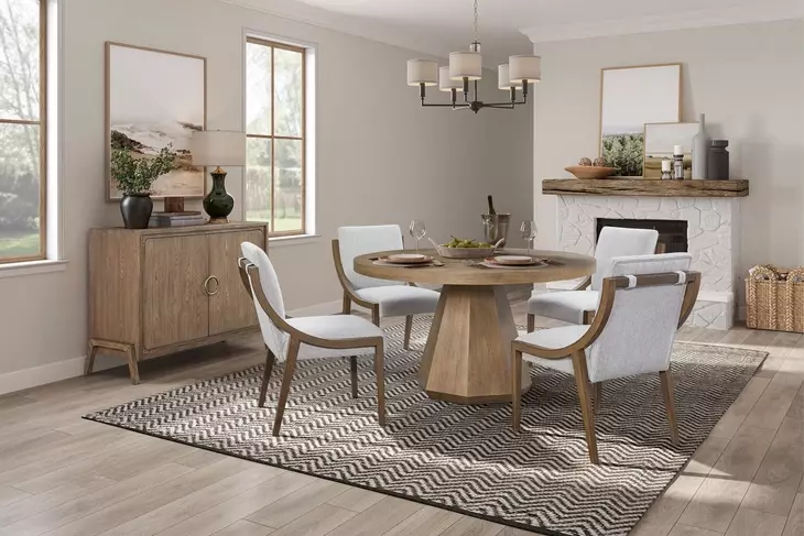 Aurora Latte Round Dining Table with Lazy Susan