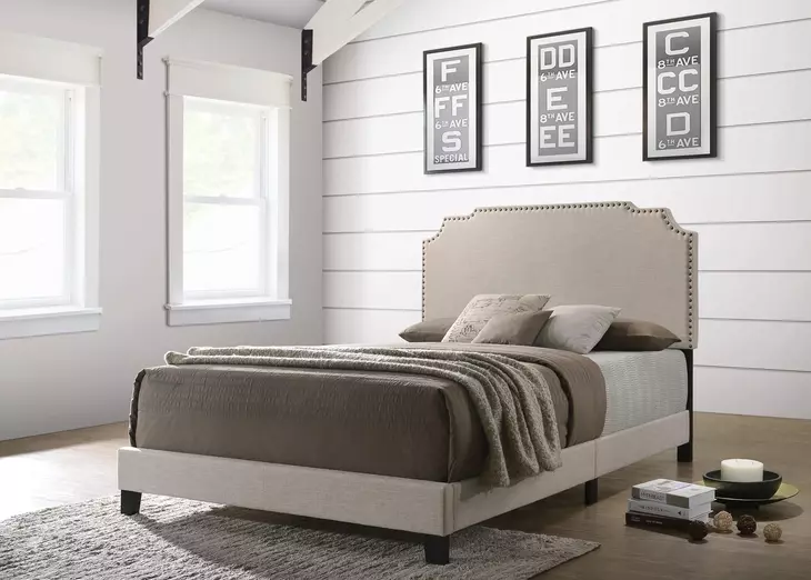 Tamarac Beige Upholstered King Panel Bed