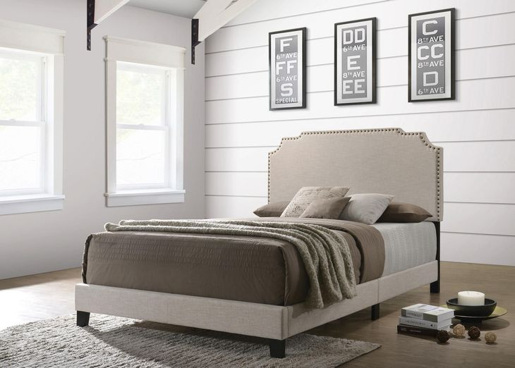 Tamarac Beige Upholstered Queen Panel Bed