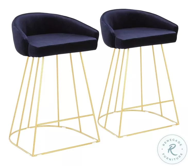 Canary Blue Velvet Counter Height Stool Set Of 2