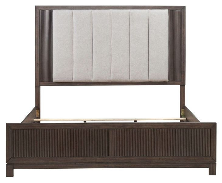 Modern Edge Caffe and Textured Gray King Upholstered Panel Bed