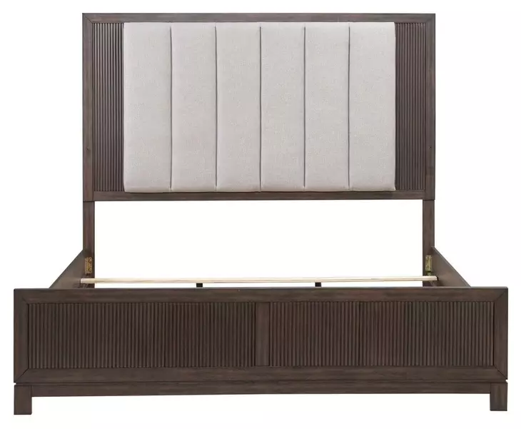 Urban Cut Caffe and Textured Gray King Upholstered Panel Bed