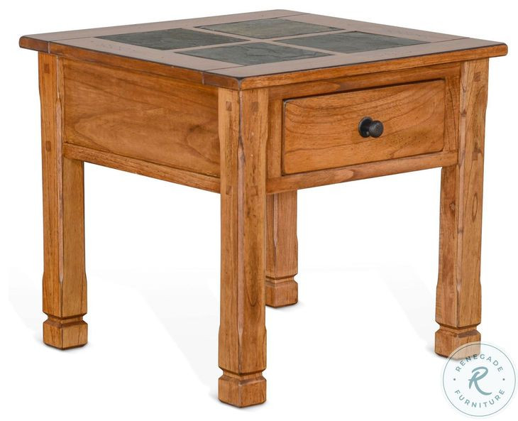 Crimson Ridge Beige Square End Table with Drawer